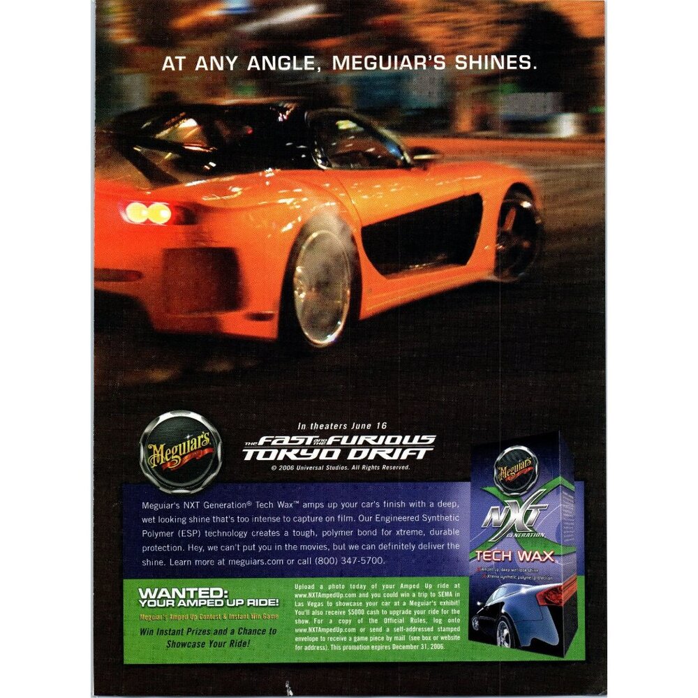 2006 Meguiar's NXT Tech Wax Fast and the Furious Tokyo Drift Vintage Print Ad